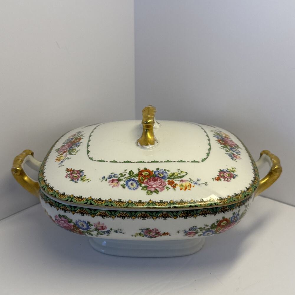 Vintage Union K Czecho-Slovakia Covered Vegetable Tureen Casserole Gold Handle